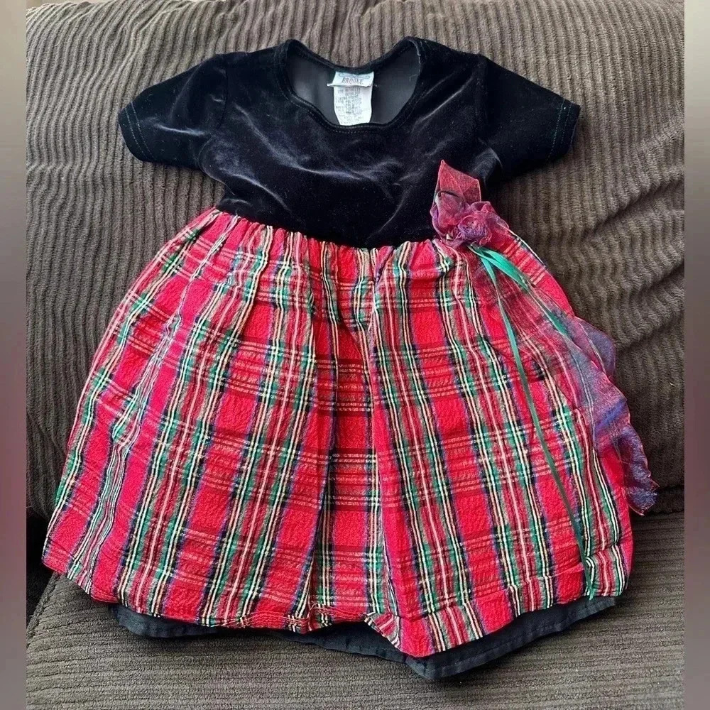 Brooke Lindsay Black Red Green Plaid Holiday Dress Size 2T